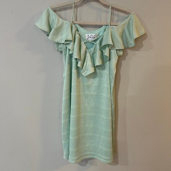 Vava By Joy Han Mint Green Off The Shoulder V-Neck Mini Dress Size Medium - Picture 2 of 6